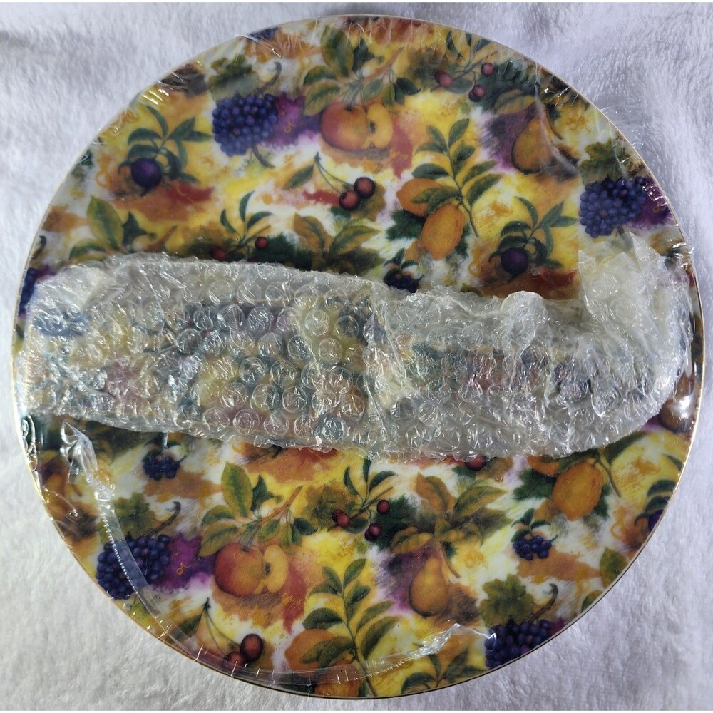Sealed: Royal Danube ~ Cake Plate w/Server Knife ~ Colorful Fruit w/Gold Rim
